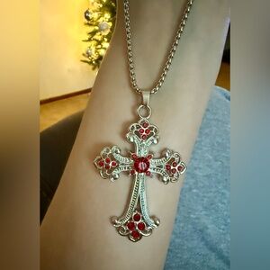Large Rhinestone Cross Pendant Necklace
